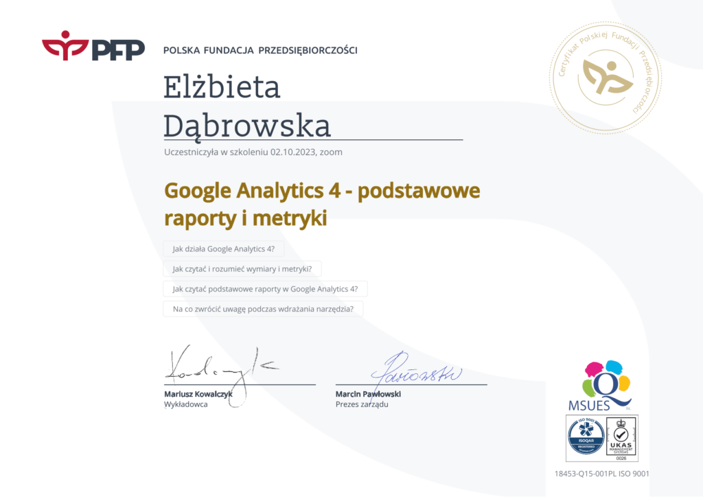 O mnie 7 google analytics 4 11 1