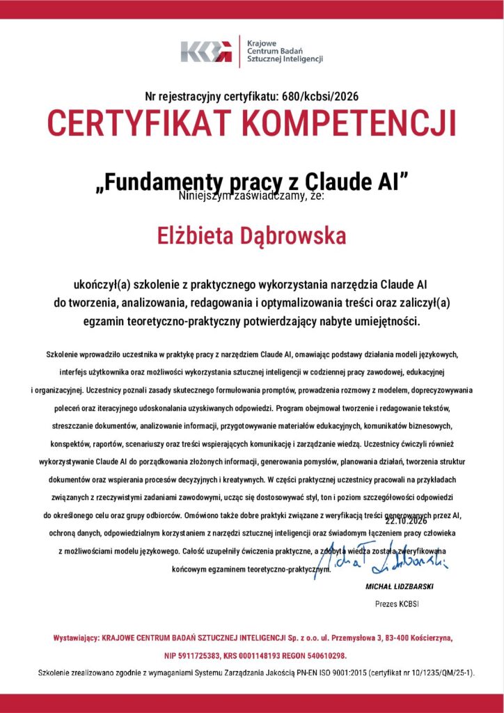 Certyfikat: Fundamenty pracy z Claude AI