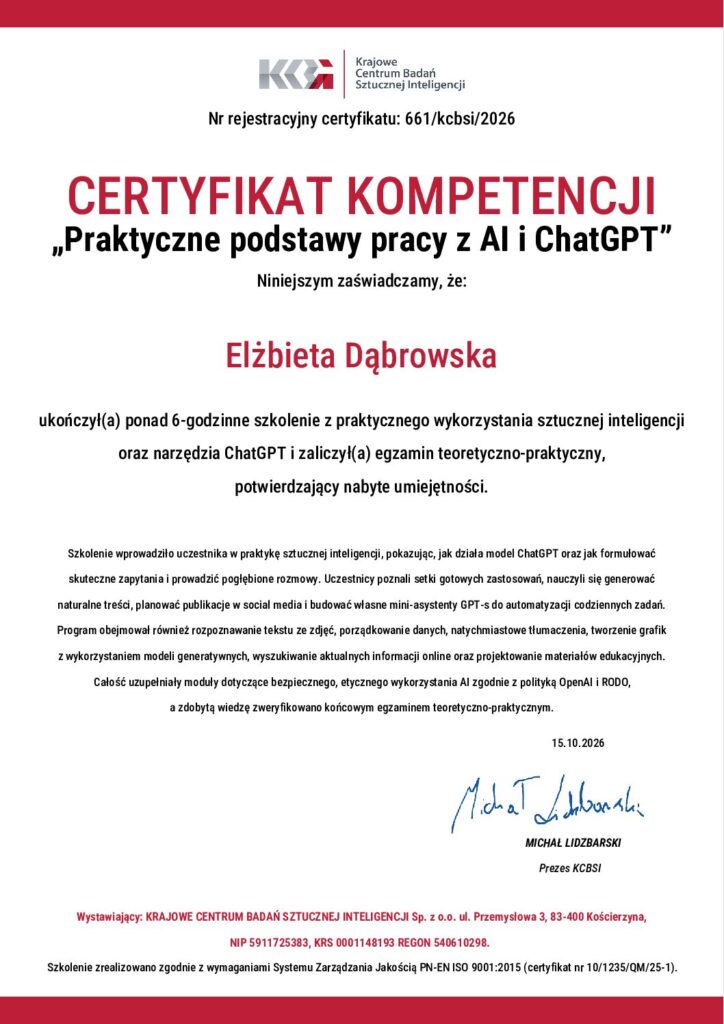 Certyfikat: Praktyczne podstawy pracy z AI i ChatGPT